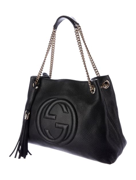 gucci bag black with gold chain|Gucci soho chain shoulder bag.